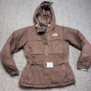The North Face Hyvent Womens Size XS Coat Goose Down Belted Jacket Brown Parka‎